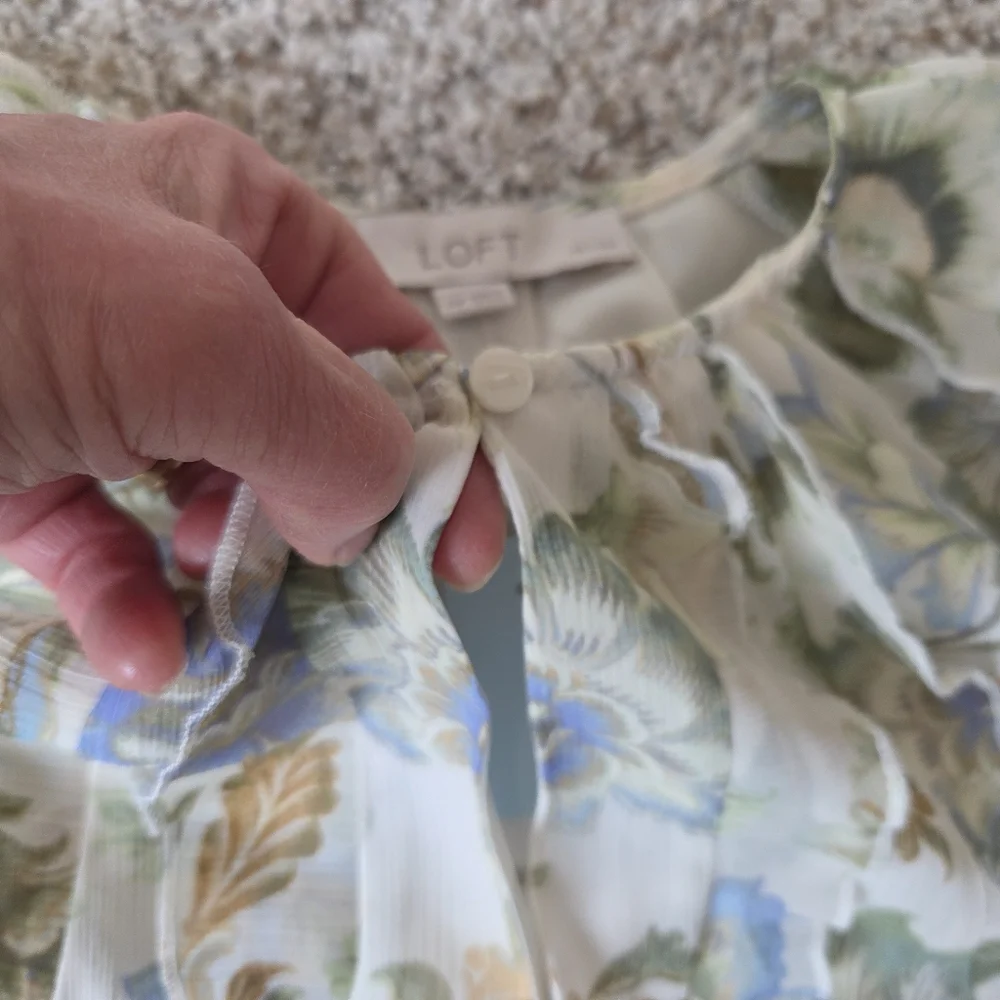 NWT Loft XSP Blouse Short Sleeve‎ Floral Ruffle Cottagecore Fairy Boho